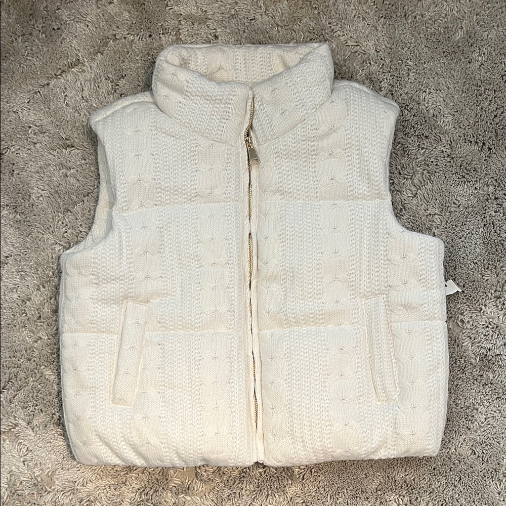 Francesca's Cream Quilted Cable Knit Vest